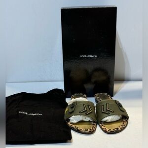 Dolce & Gabbana Women’s Authentic Military Animal Print Green Slides Size 39